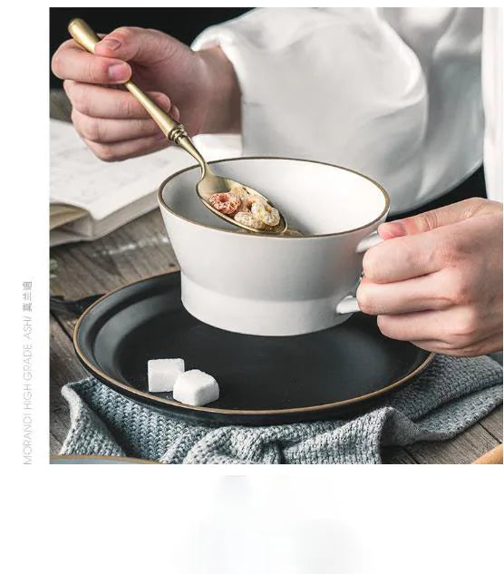 LingAo-Nordic Style Ceramic Household Bowl, Plate, Dish, Chopsticks, Tableware Combination Set