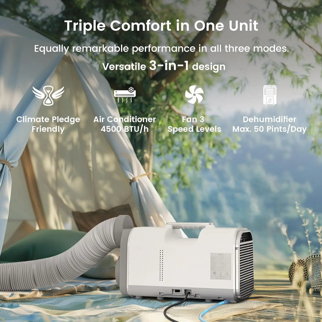 4500 BTU Portable Air Conditioner - Tent, Camping Air Conditioner Covers up to 130 Sq.Sleep in Compact 4-in-1 Portable AC Unit