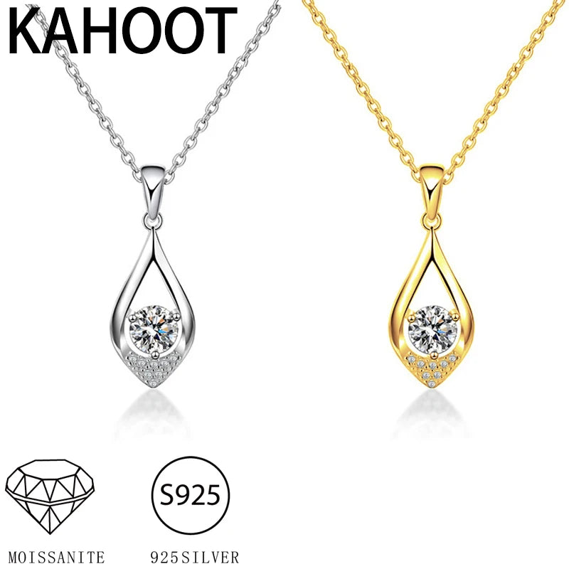 1 Carat Water Drop Moissanite Necklace S925 Sterling Silver Clavicle Chain Fashion Trend Design for Senior Ladies Light Luxury