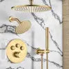 Hongdec Thermostatic Shower Faucet Set Brushed Gold Shower System Push Button Diverter Shower Faucet