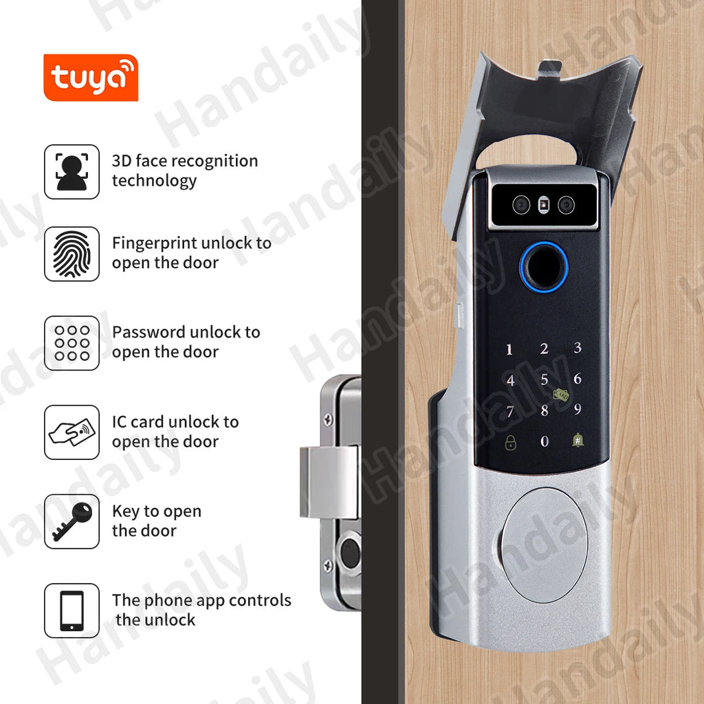 HanDaily Waterproof Lock for Gate Outdoor Wifi Face Recognition Door Lock Fingerprint Password APP RFID Card Digital Lock