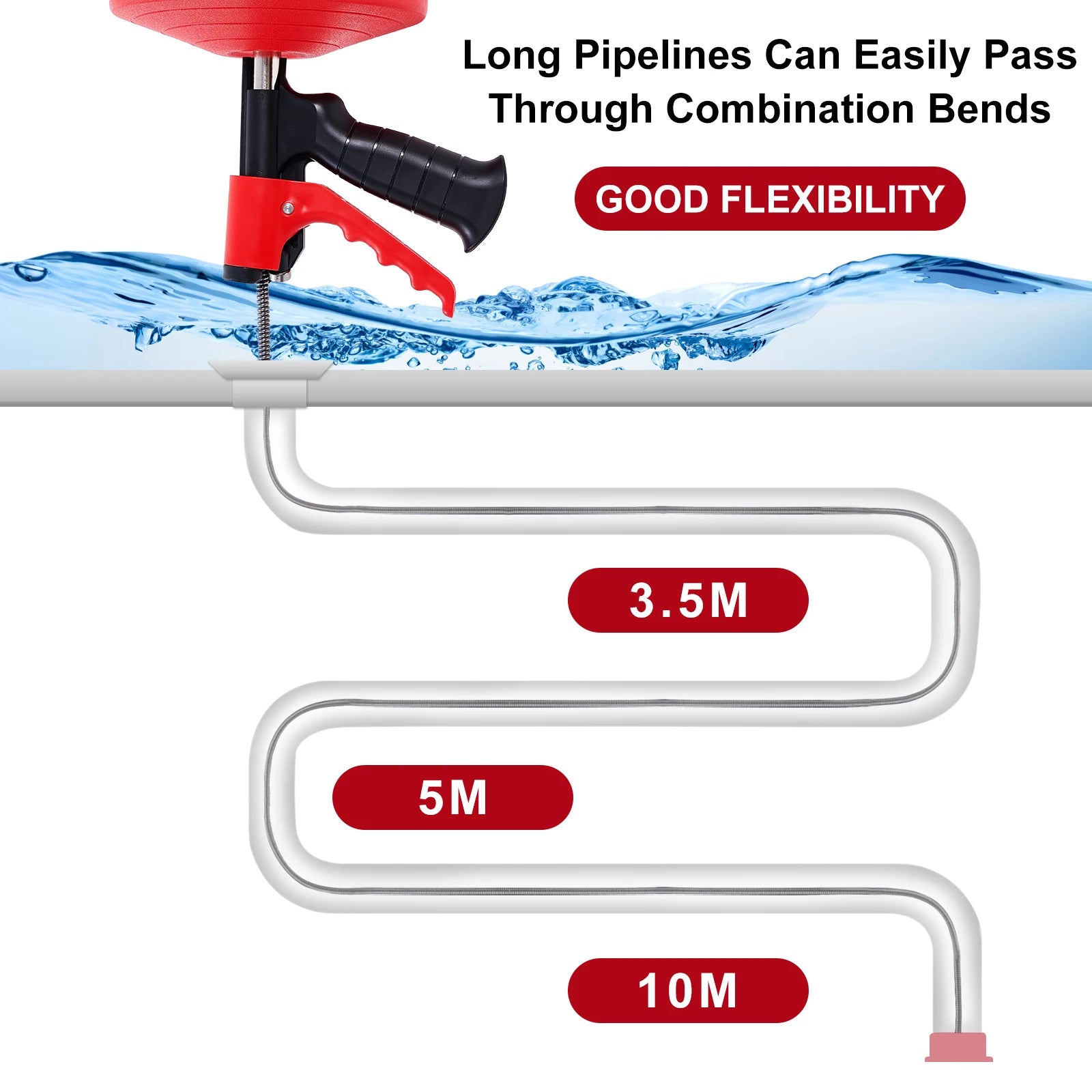 High Quality Drain Snake 5m, Auger Plumbing Snake Hair Drain Clog Remover,Drill Attachment Shower Sink Toilet Sewer Tool Cleaner