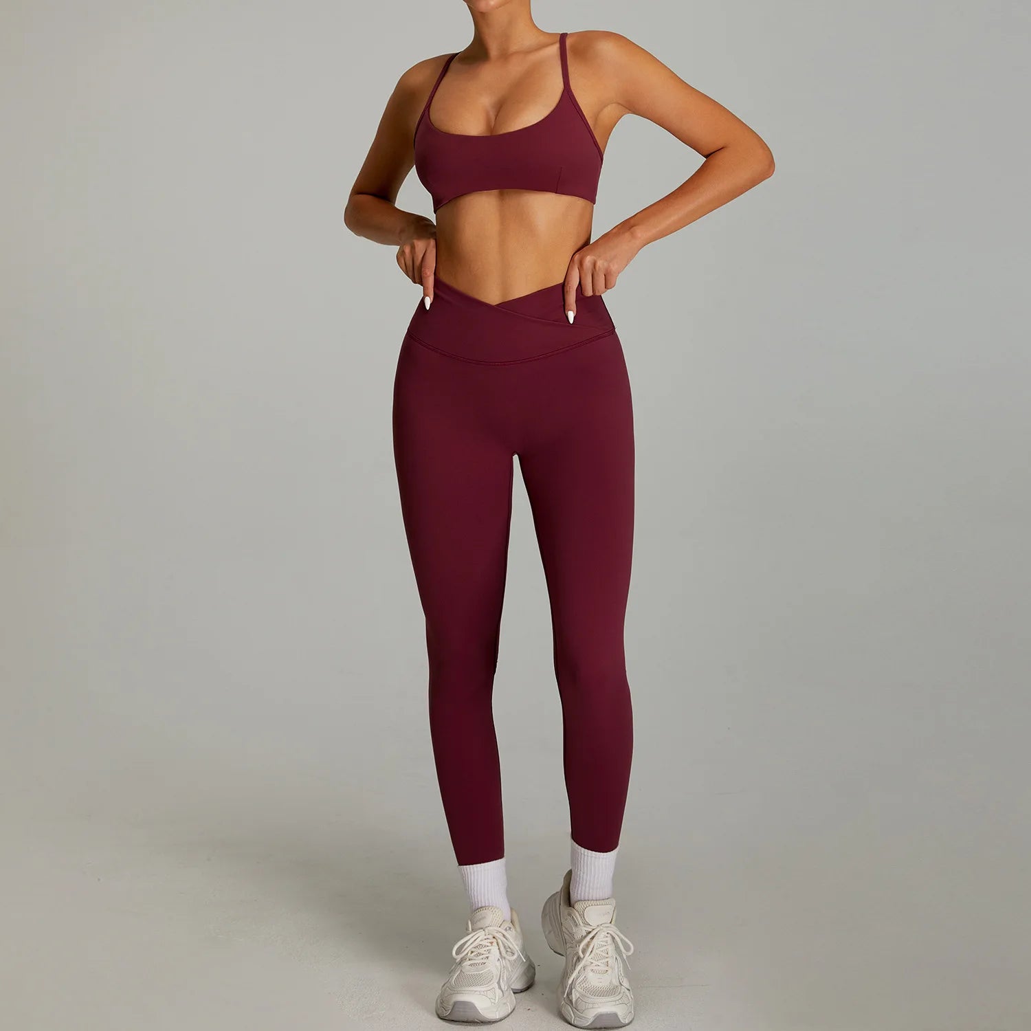 Women Cross Waist Naked Feel Yoga Set High Waist Tight Quick Dry Fitness Suit Outdoor Running Sports Tracksuit