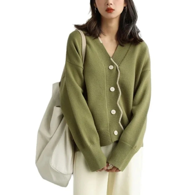 Hot Sale Fashion Lady v Neck Custom Fit Weaving Side Plus Size Women Sweater Coat