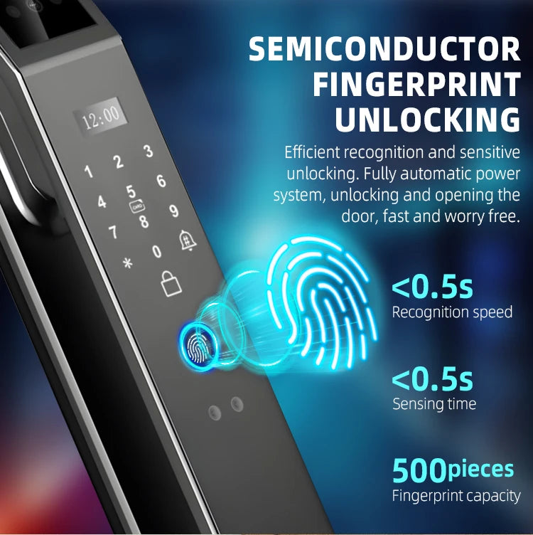 Home Electronic Keyless Digital Biometric Fingerprint Security Door Lock Smart Tuya 3D Face Recognition Smart Door