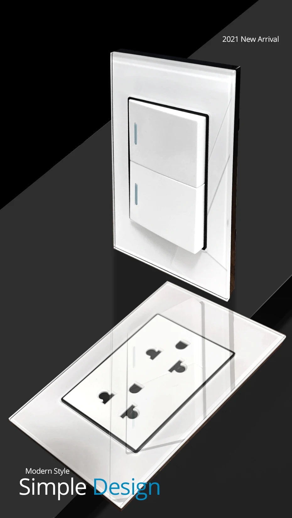 Doorbell Reset Wall light Switch Wallpad Tempered Glass Panel Push Button 118*75mm 16A AC 110-250V
