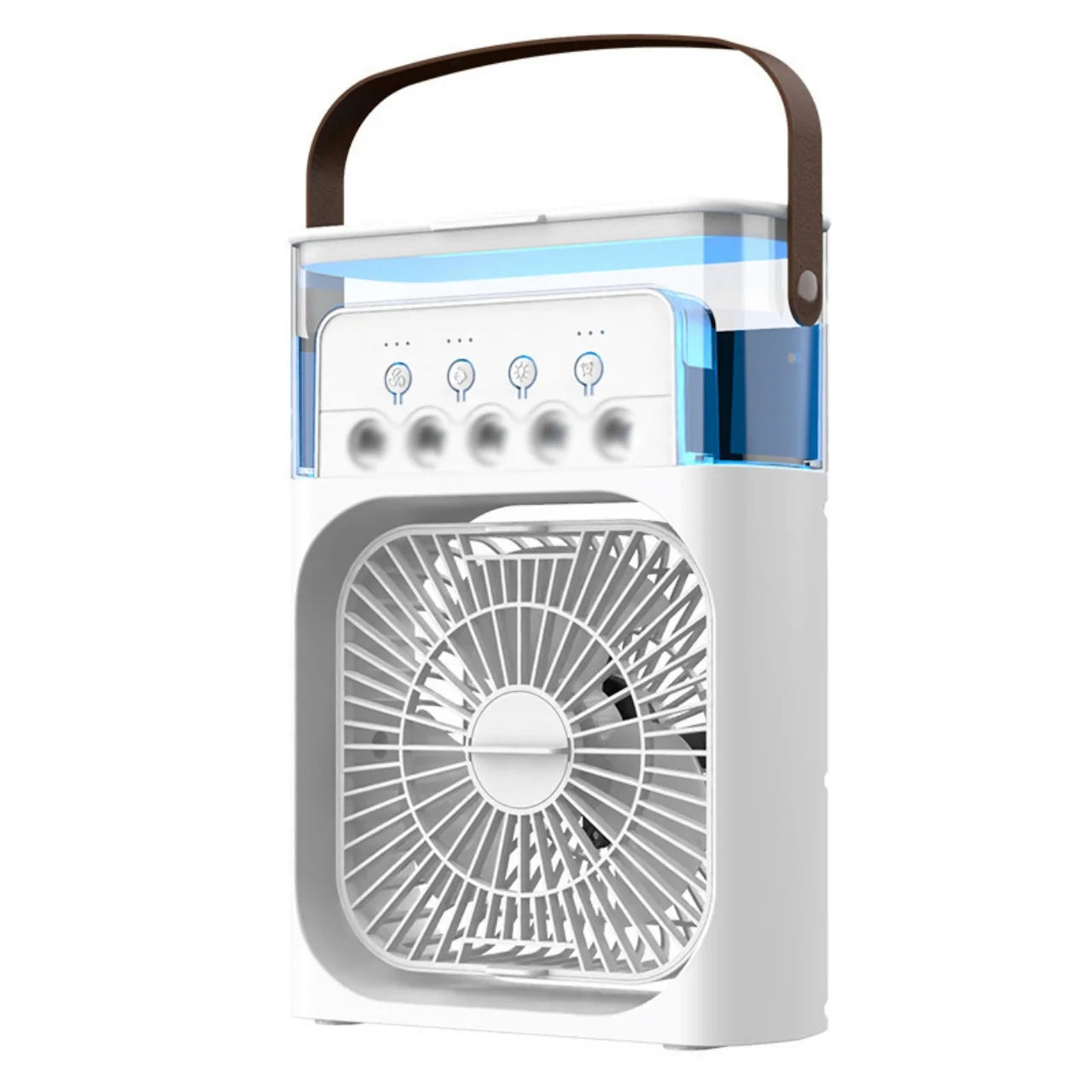 Five-Hole Small Electric Fan for Office Student Dormitory 5V Strong Wind with Light Humidify Function for Household Use