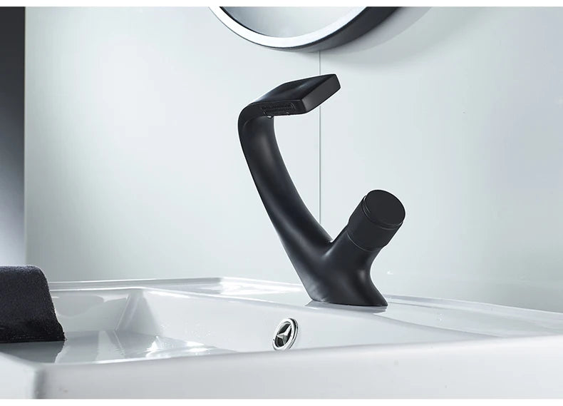 Black Faucet Bathroom Sink Faucets Hot Cold Water Mixer Crane Deck  Mounted Single Hole Bath Tap Chrome Finished ELM457