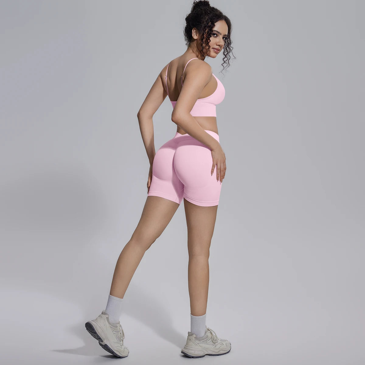 New Summer Sexy Naked Feeling Yoga Shorts Set Women 2 Piece Sport Bra Biker Shorts Workout Gym Activewear