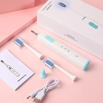 Whitening USB Rechargeable IPX7 Waterproof Sonic Toothbrush with LED Display and Replacement Heads for Travel & Hotel Use