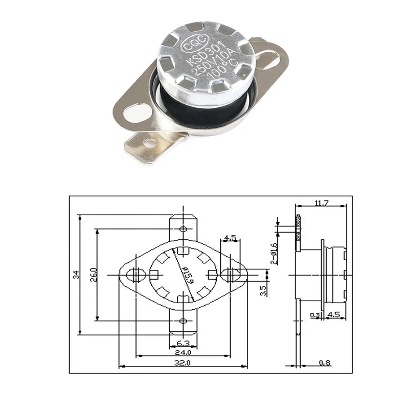 10Pcs/set KSD301 250V 10A 40~160 degree Ceramic Normally Open/Normally Closed Temperature Switch Thermostat 40 70 80 90 100 110