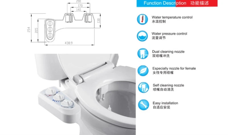 1PC ABS Bidet for Non-Electric Mechanical Bidet Toilet Seat Attachment Hot and Cold Water Spray Dual Nozzle