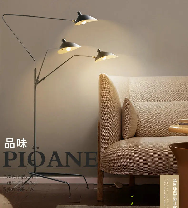 Modern 1/3 Heads LED Floor Lamp for Living Room Bedroom Study Office Lustre Black Standing Light with Flexible Adjustable Head