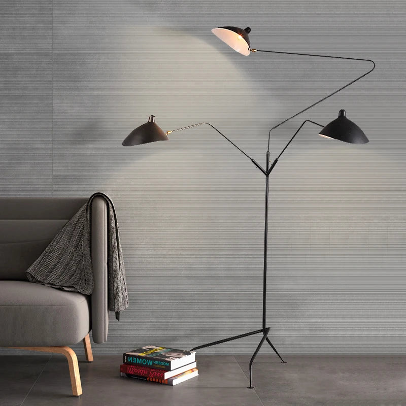 Modern 1/3 Heads LED Floor Lamp for Living Room Bedroom Study Office Lustre Black Standing Light with Flexible Adjustable Head