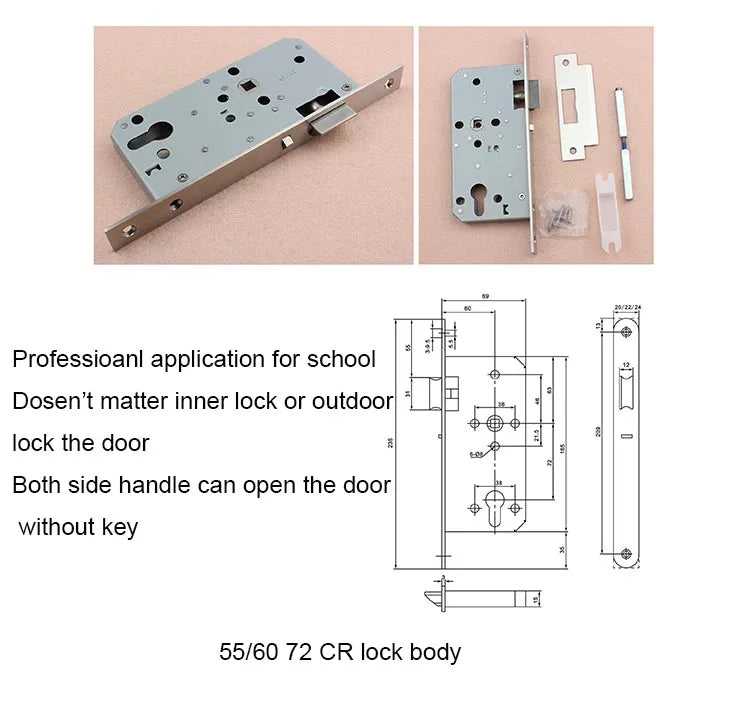 5058 Series Mechanical Anti-theft Silent Door Lock Body 304 Stainless Indoor Lock Body for Wooden Door Mortise Lock