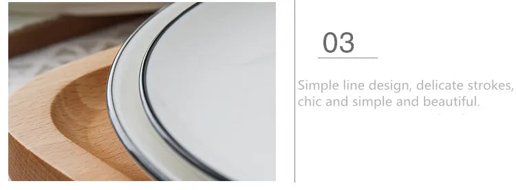 Black Rim White Ceramic Dinner Tray, Kitchen Plate, Tableware, Food Dishes, Soup Bowl,  Kitchen Cook Tool, 1 Piece Sale