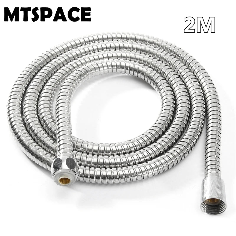MTSPACE High Quality 1m/1.5m/ 2m G1/2 Inch Flexible Shower Hose Stainless Steel Chrome Bathroom Water Head Shower Head Pipe Tool