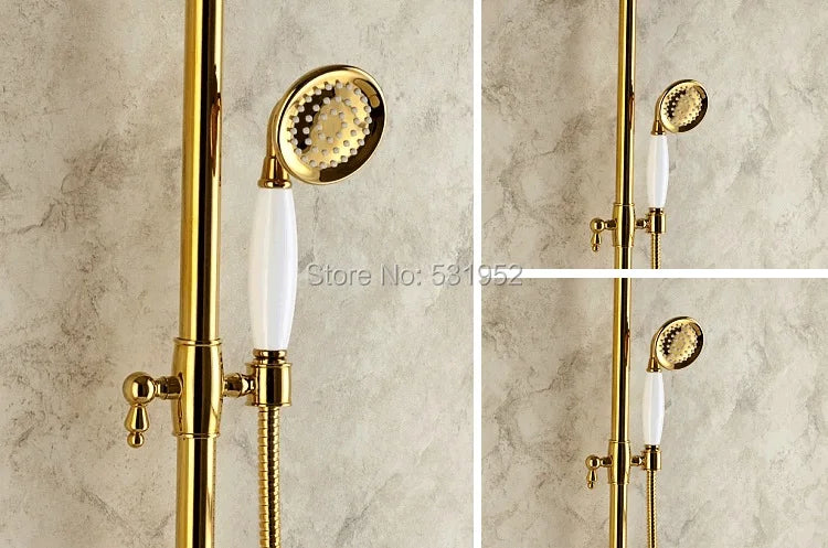PVD-TI Gold Finish Brass Telephone Hand Held Shower Head Ceramics Handle 1.5M Gold Shower Hose Gold-Plated Shower Set