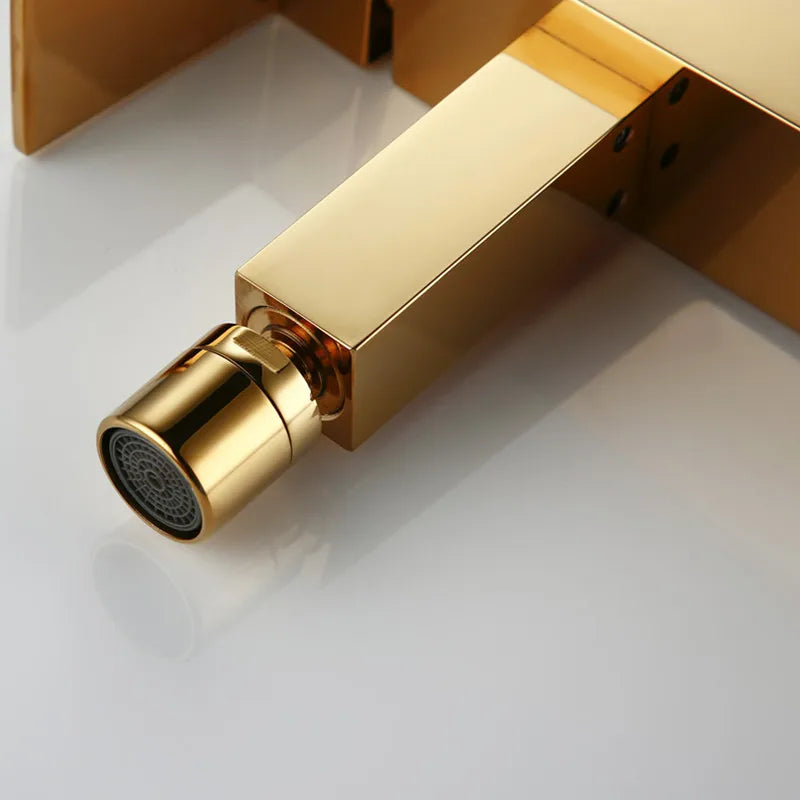 Smesiteli Bathroom Faucet Solid Brass Square Style Polished Gold Finish Bidet Single Lever Mixer Water Tap Bidet Fitting Taps