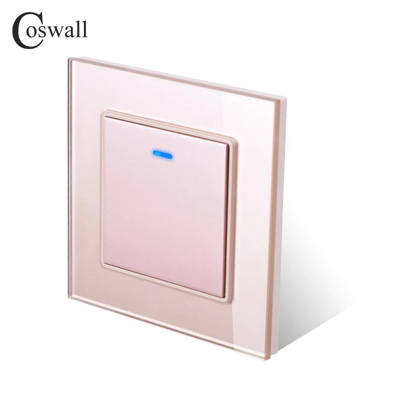 Coswall Luxury Crystal Tempered Glass Panel 1 Gang 1 Way Light Switch On / Off Wall Switch With LED Indicator 16A AC 250V
