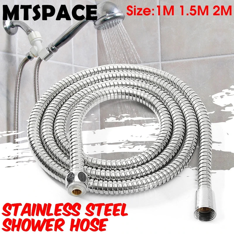 MTSPACE High Quality 1m/1.5m/ 2m G1/2 Inch Flexible Shower Hose Stainless Steel Chrome Bathroom Water Head Shower Head Pipe Tool