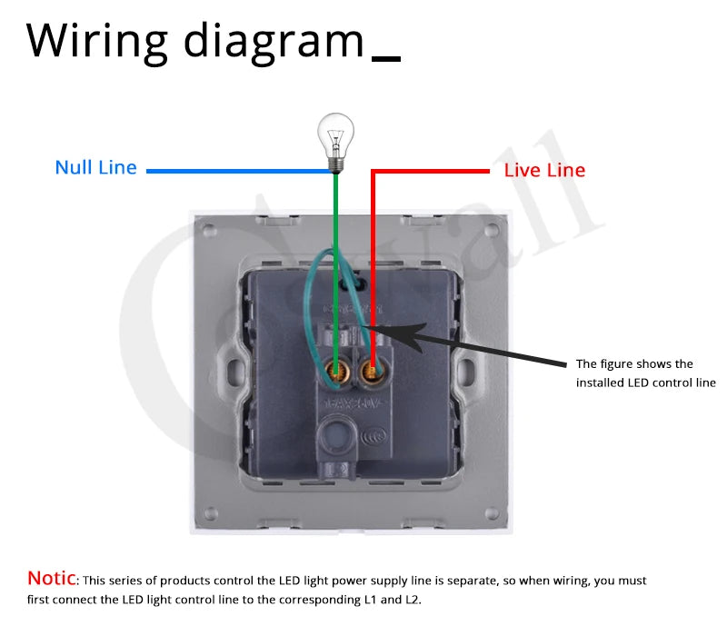 Coswall Luxury Crystal Tempered Glass Panel 1 Gang 1 Way Light Switch On / Off Wall Switch With LED Indicator 16A AC 250V