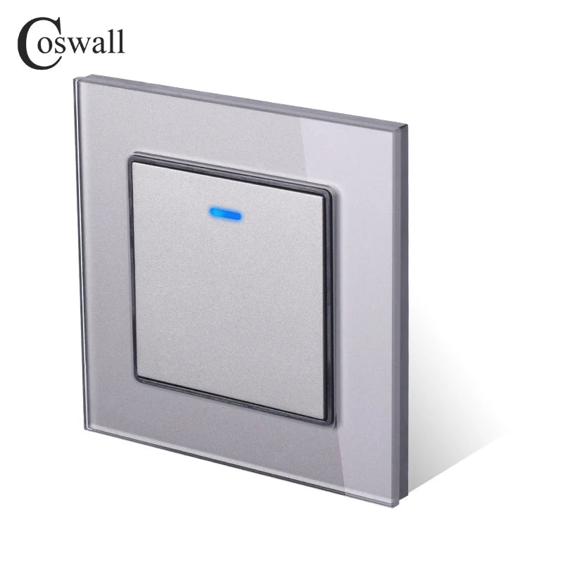 Coswall Luxury Crystal Tempered Glass Panel 1 Gang 1 Way Light Switch On / Off Wall Switch With LED Indicator 16A AC 250V