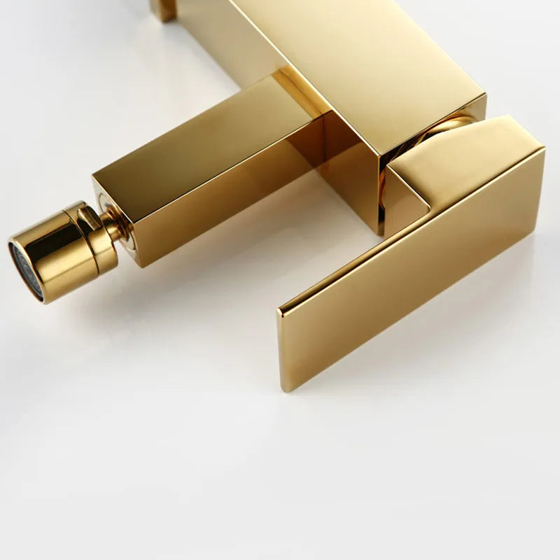 Smesiteli Bathroom Faucet Solid Brass Square Style Polished Gold Finish Bidet Single Lever Mixer Water Tap Bidet Fitting Taps