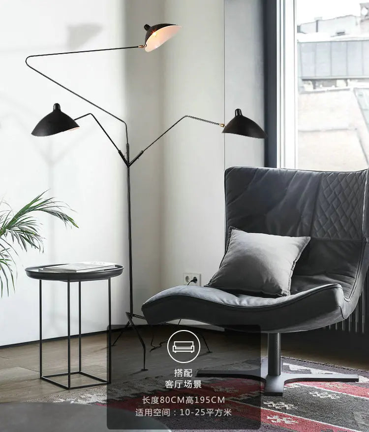 Modern 1/3 Heads LED Floor Lamp for Living Room Bedroom Study Office Lustre Black Standing Light with Flexible Adjustable Head