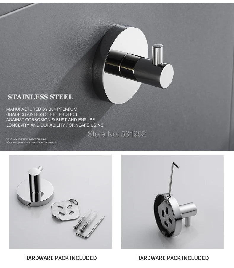 Bathroom Accessories Towel Rack Shelf Paper Holder Stainless Steel Toilet Brush Holder Hand Towel Ring Robe Hook Hanger Chrome