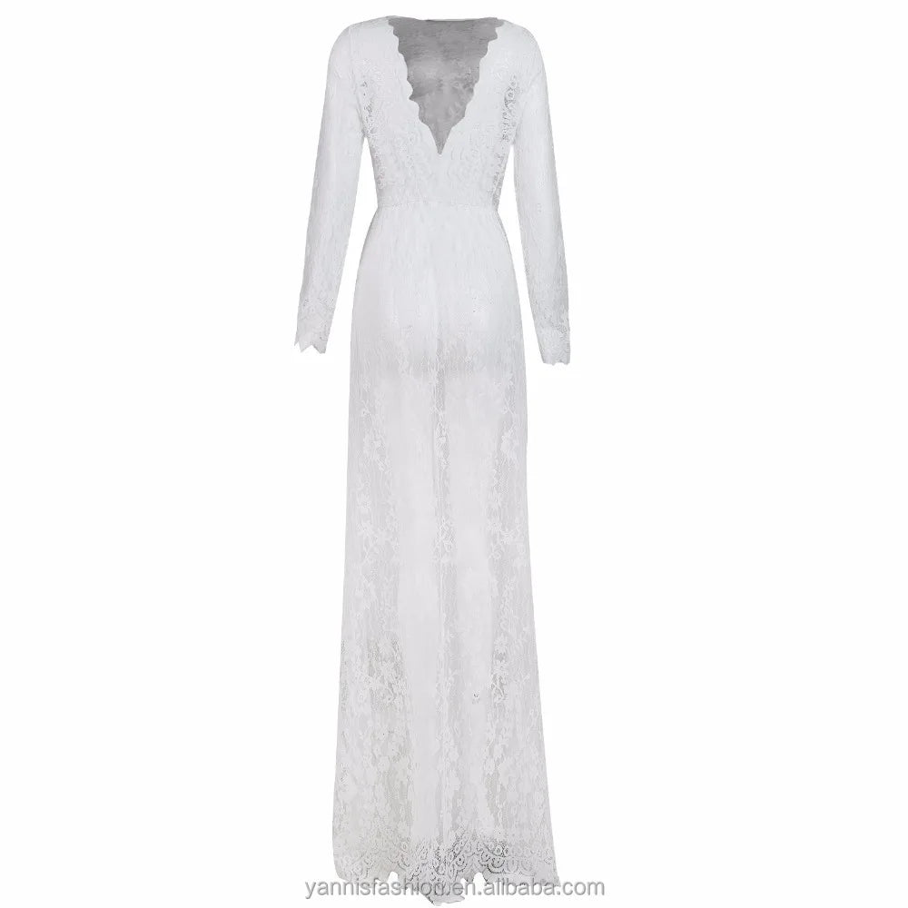 Maternity Photography Prop Maxi Gown Pregnant Women Cloth Pajamas Lace Nightgown Dress Fancy Baby Shower Dress Plus Size 3xl 4xl