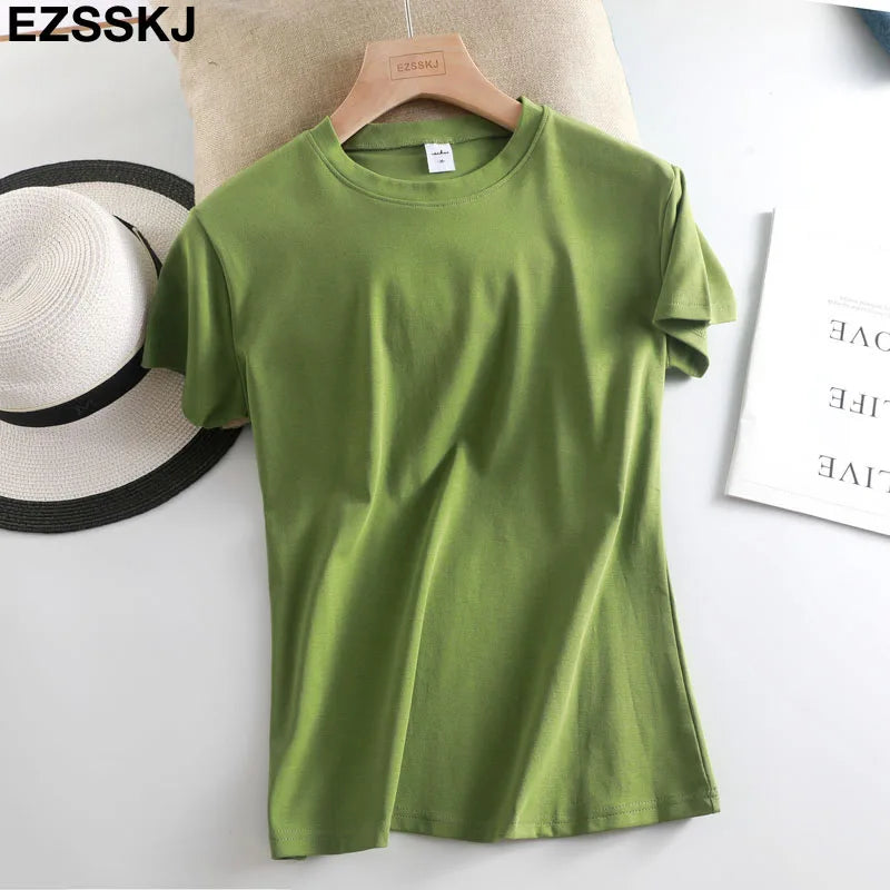 casual 95% Cotton Basic T Shirt Women Summer O-neck Short Sleeve sexy T shirt Plus Size 3XL solid Color slim Tee top Female