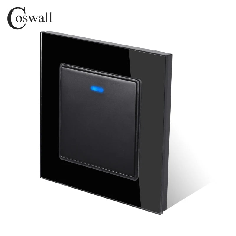 Coswall Luxury Crystal Tempered Glass Panel 1 Gang 1 Way Light Switch On / Off Wall Switch With LED Indicator 16A AC 250V
