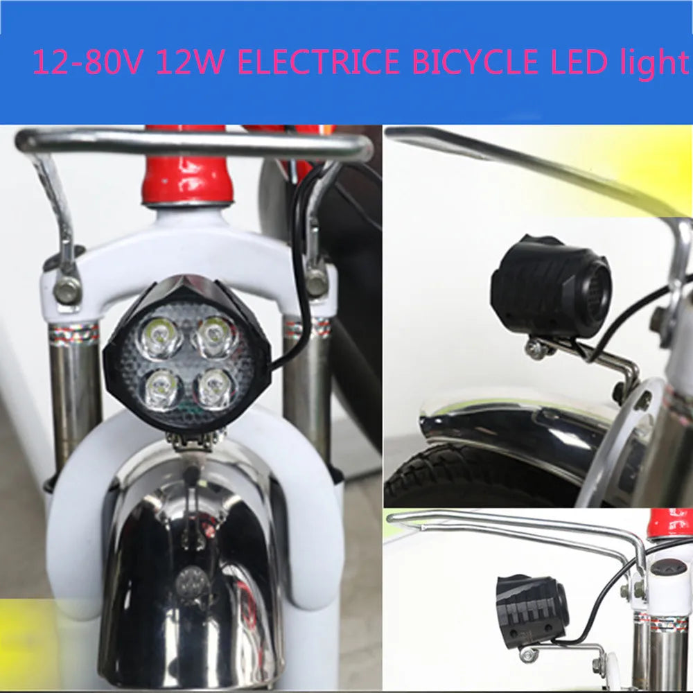 Electric Bicycle Light/ebike Light 12W 36V 48V with Horn Switch Waterproof Flashlight