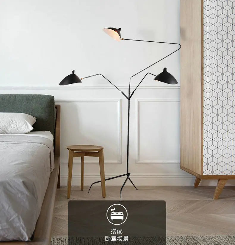 Modern 1/3 Heads LED Floor Lamp for Living Room Bedroom Study Office Lustre Black Standing Light with Flexible Adjustable Head