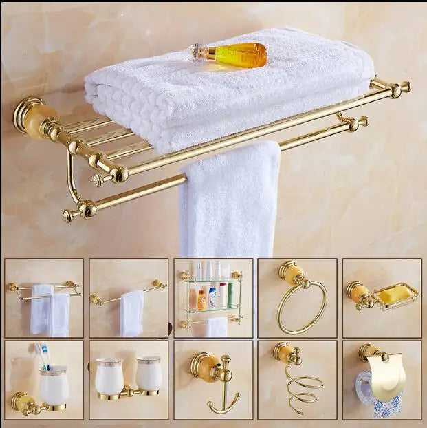 New brass and Jade Gold Bathroom Accessories Set,Paper Holder,Towel Bar,Soap basket,towel rack,towel ring, bathroom Hardware set