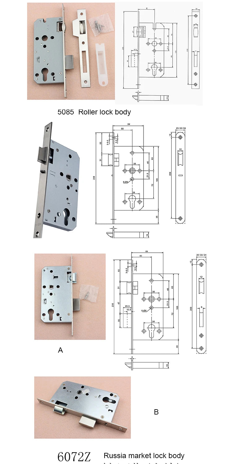 5058 Series Mechanical Anti-theft Silent Door Lock Body 304 Stainless Indoor Lock Body for Wooden Door Mortise Lock