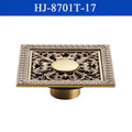 Shower Drains 12*12cm Square Bath Drains Strainer Hair Antique Brass Art Carved Bathroom Floor Drain Waste Grate Drain HJ-8701T