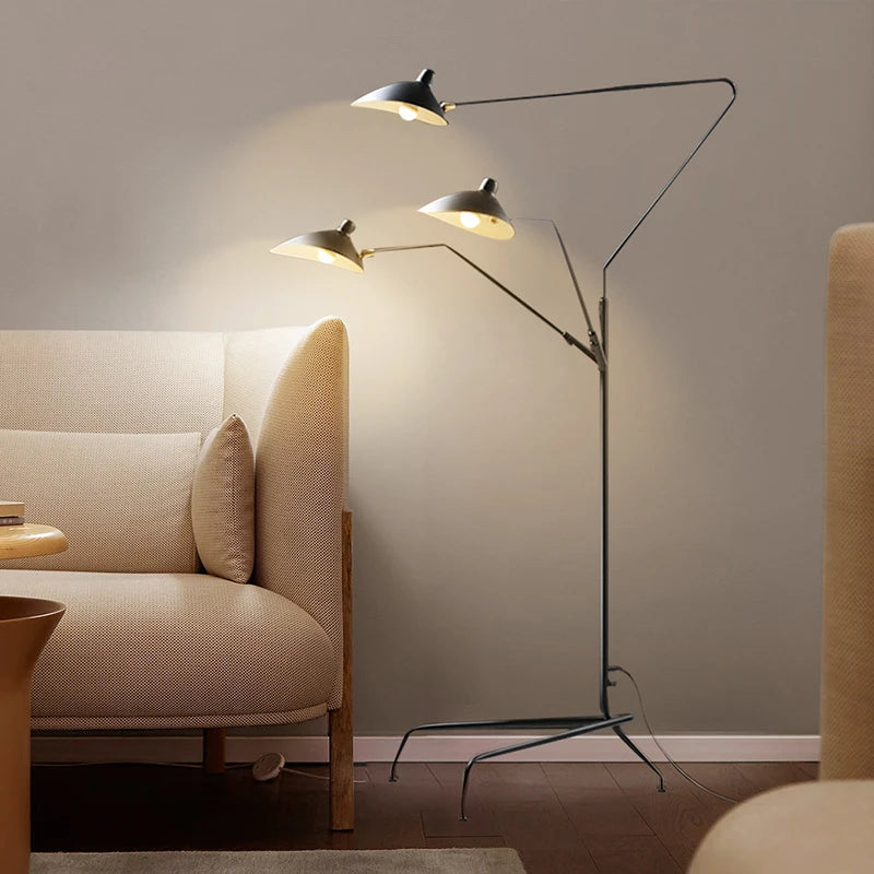 Modern 1/3 Heads LED Floor Lamp for Living Room Bedroom Study Office Lustre Black Standing Light with Flexible Adjustable Head