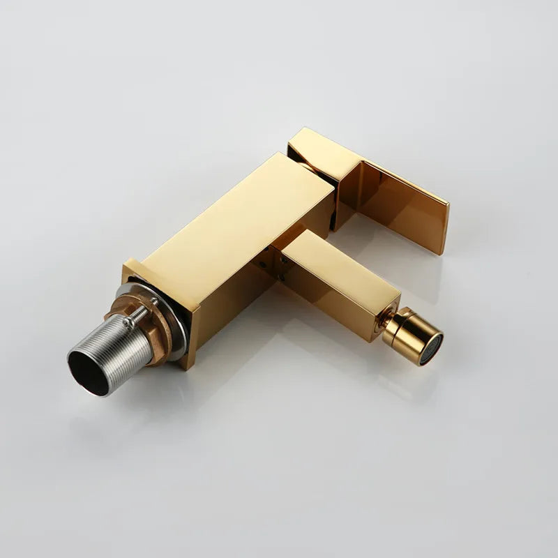 Smesiteli Bathroom Faucet Solid Brass Square Style Polished Gold Finish Bidet Single Lever Mixer Water Tap Bidet Fitting Taps