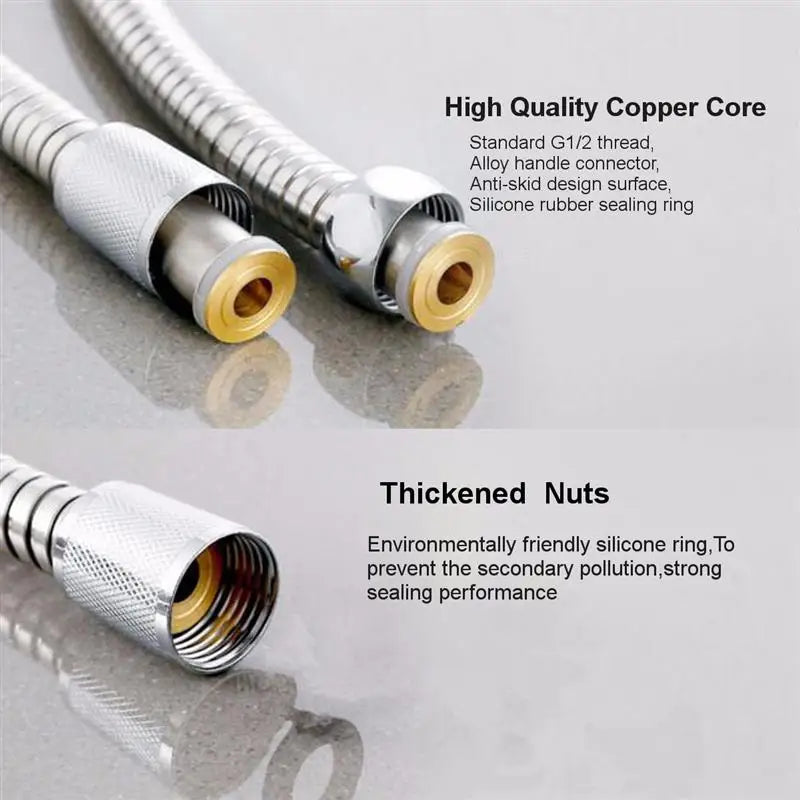 MTSPACE High Quality 1m/1.5m/ 2m G1/2 Inch Flexible Shower Hose Stainless Steel Chrome Bathroom Water Head Shower Head Pipe Tool