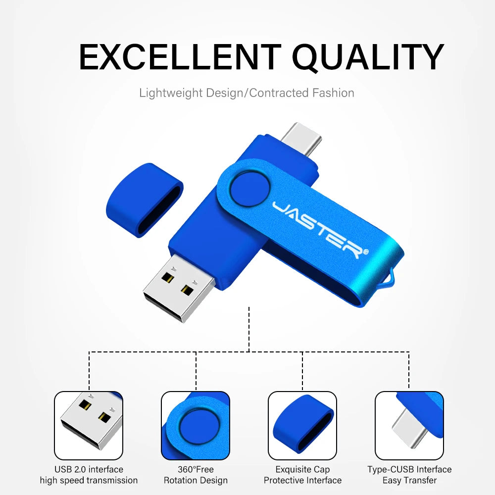 High Quality 2-in-1 Smart Phone Pendrive 8GB to 128GB 2.0 USB C Stick Type C Flash Drives New Plastic Product