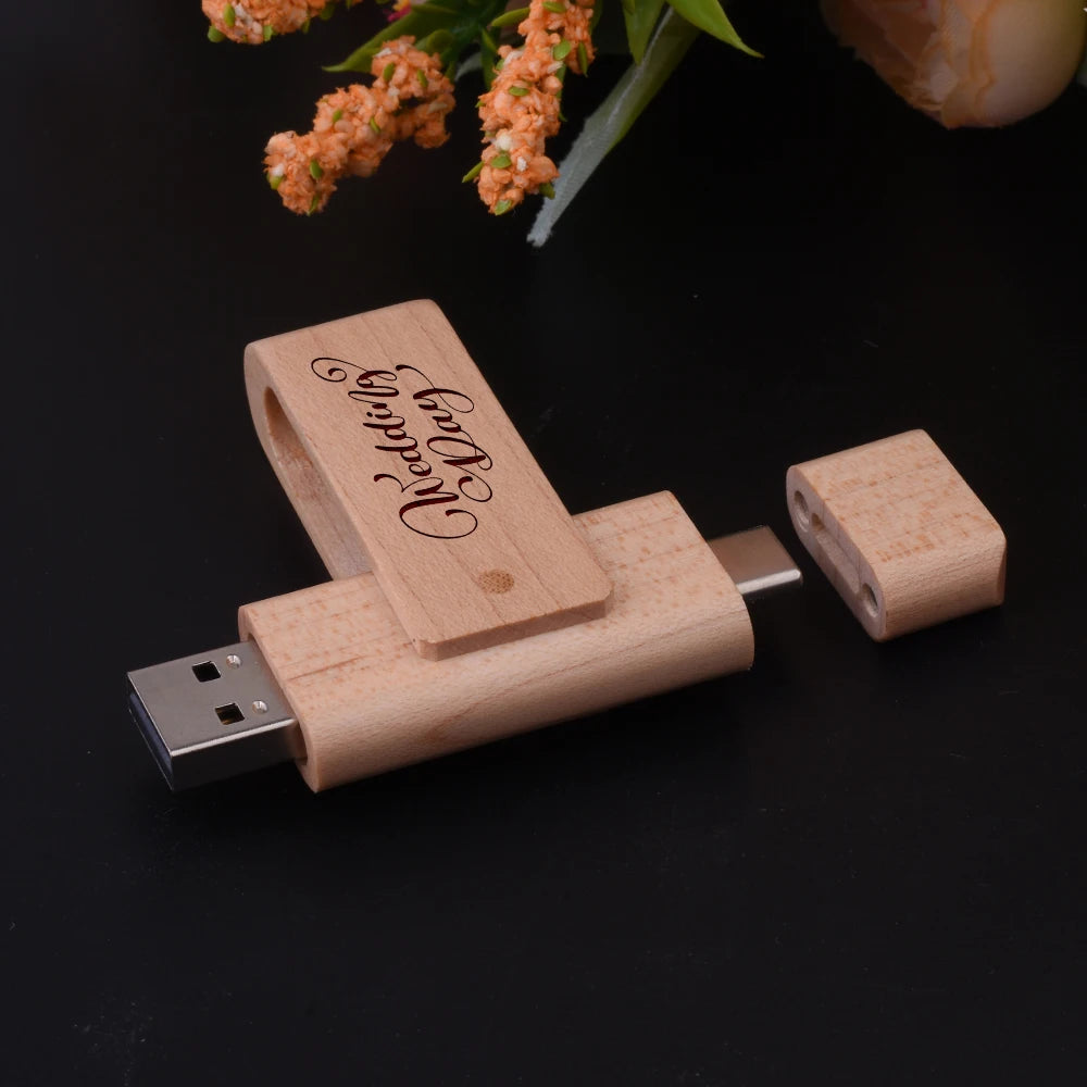 2 in 1 OTG Usb Flash Drive Wooden Flashdisk 16gb 32gb 64gb Type C Mobile Phone USB Memory Storage Stick