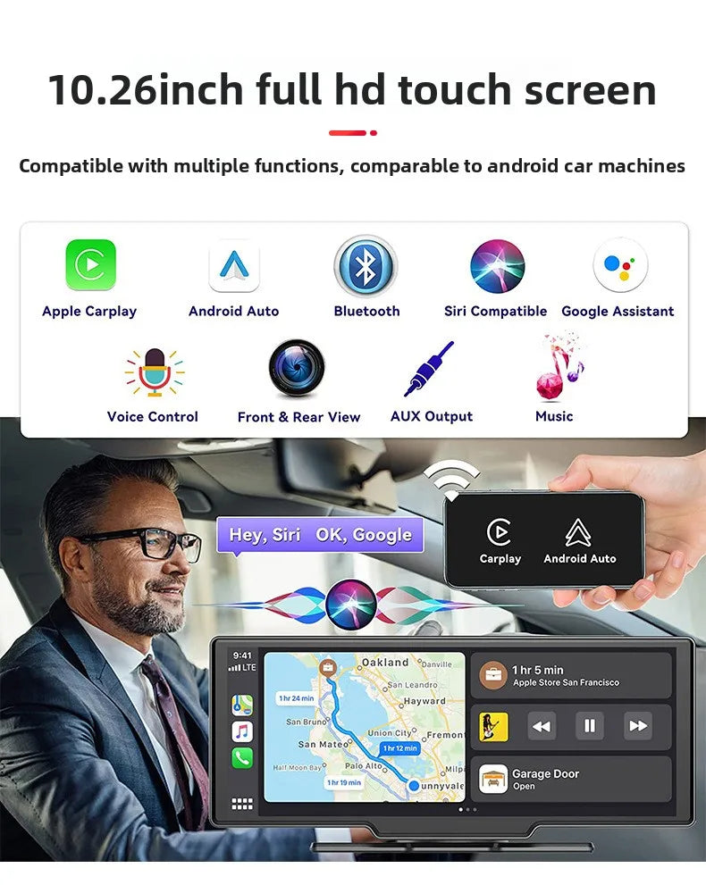10.26inch High-Definition OLED Wireless Dashboard Portable Driving Recorder Cross-Border Car Navigation Device CarPlay