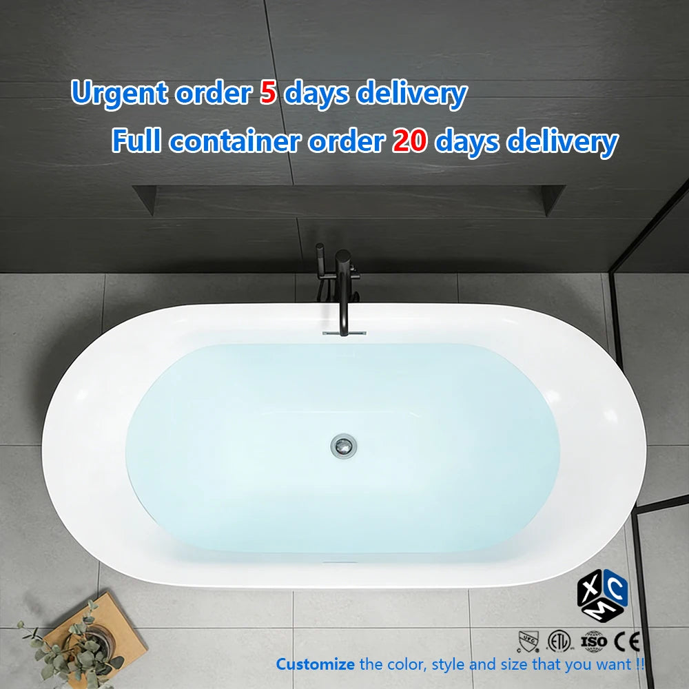 Factory Hot Sale Hotel Apartment Durable Seamless Modern Design Eco-Friendly Acrylic Freestanding Tub Hand Shower Soaking