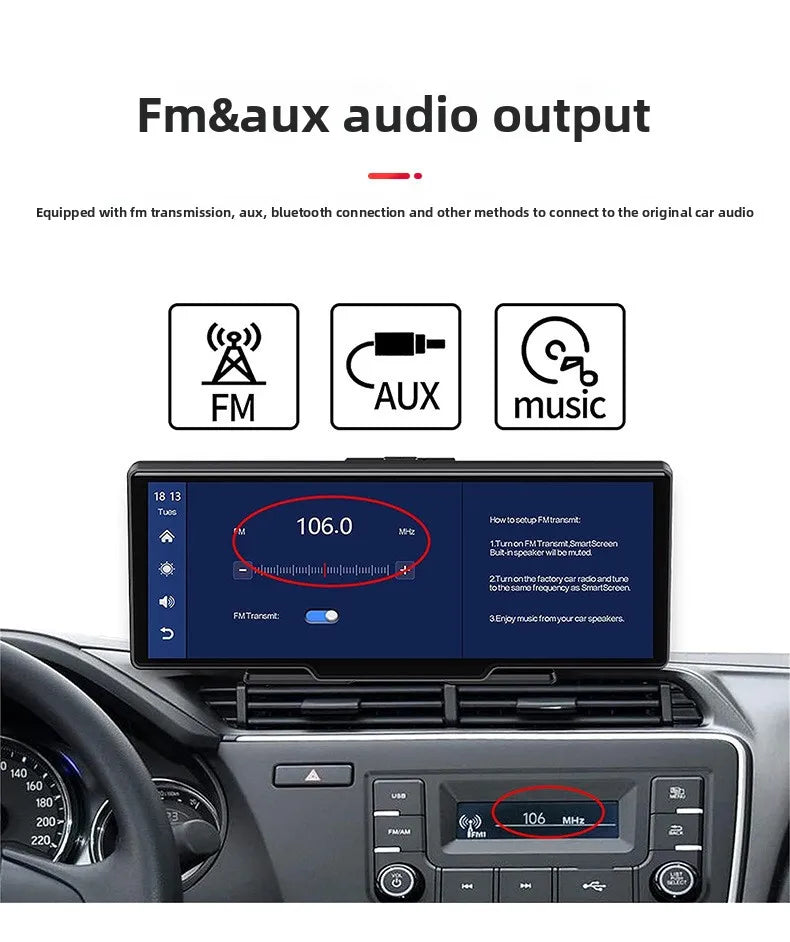 10.26inch High-Definition OLED Wireless Dashboard Portable Driving Recorder Cross-Border Car Navigation Device CarPlay
