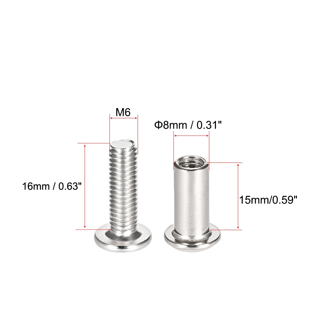 Uxcell 10 Sets M6 Screw Post Fit for 5/16"(8mm) Hole Dia 16mm-50mm Leather Fastener kitchen Furniture Cabinet Connectors Free