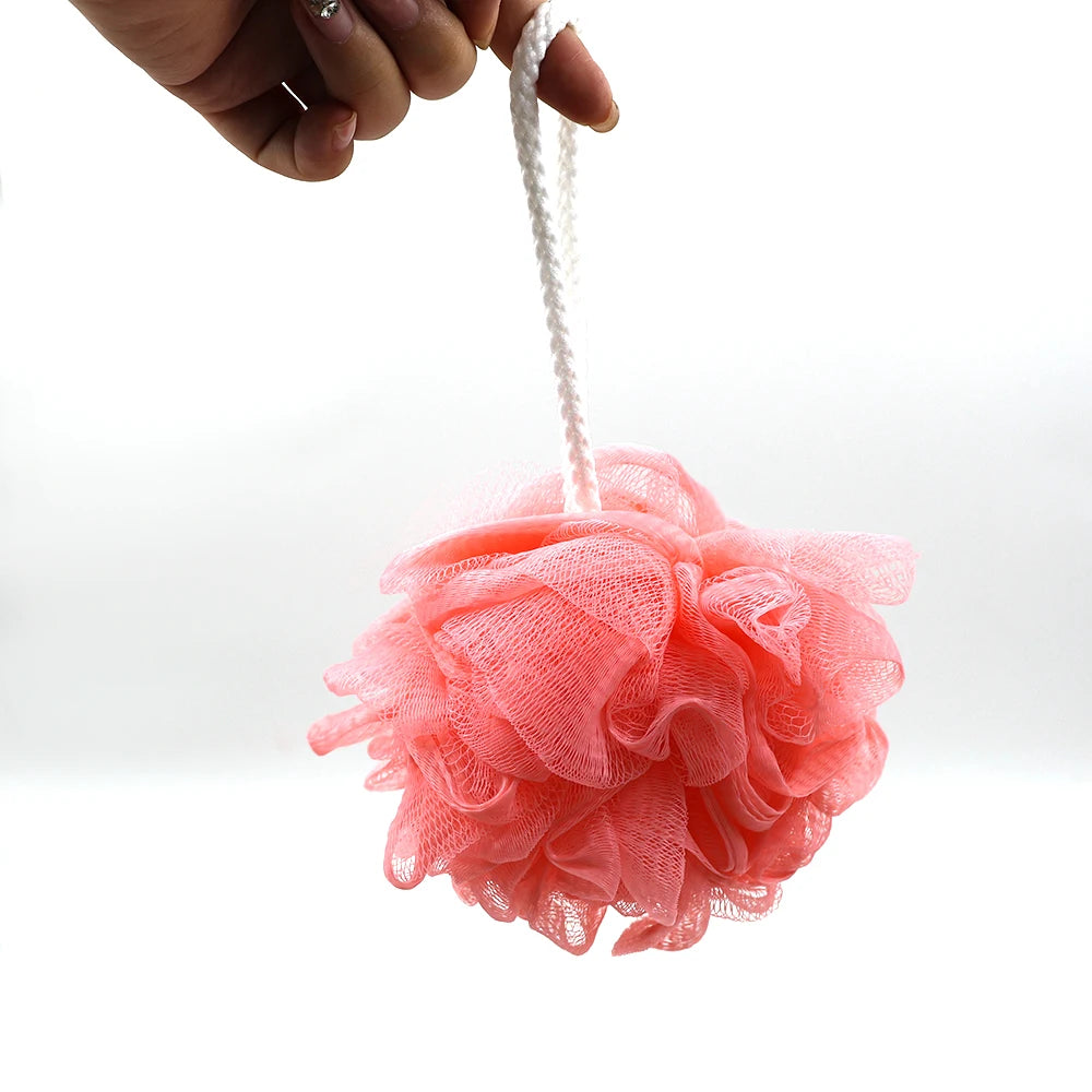 50g PE Shower Bath Sponge Mesh Pouf Body Scrubber Exfoliating Loofah Ball for Women Men Spa Skin Cleaning Hanging Rope