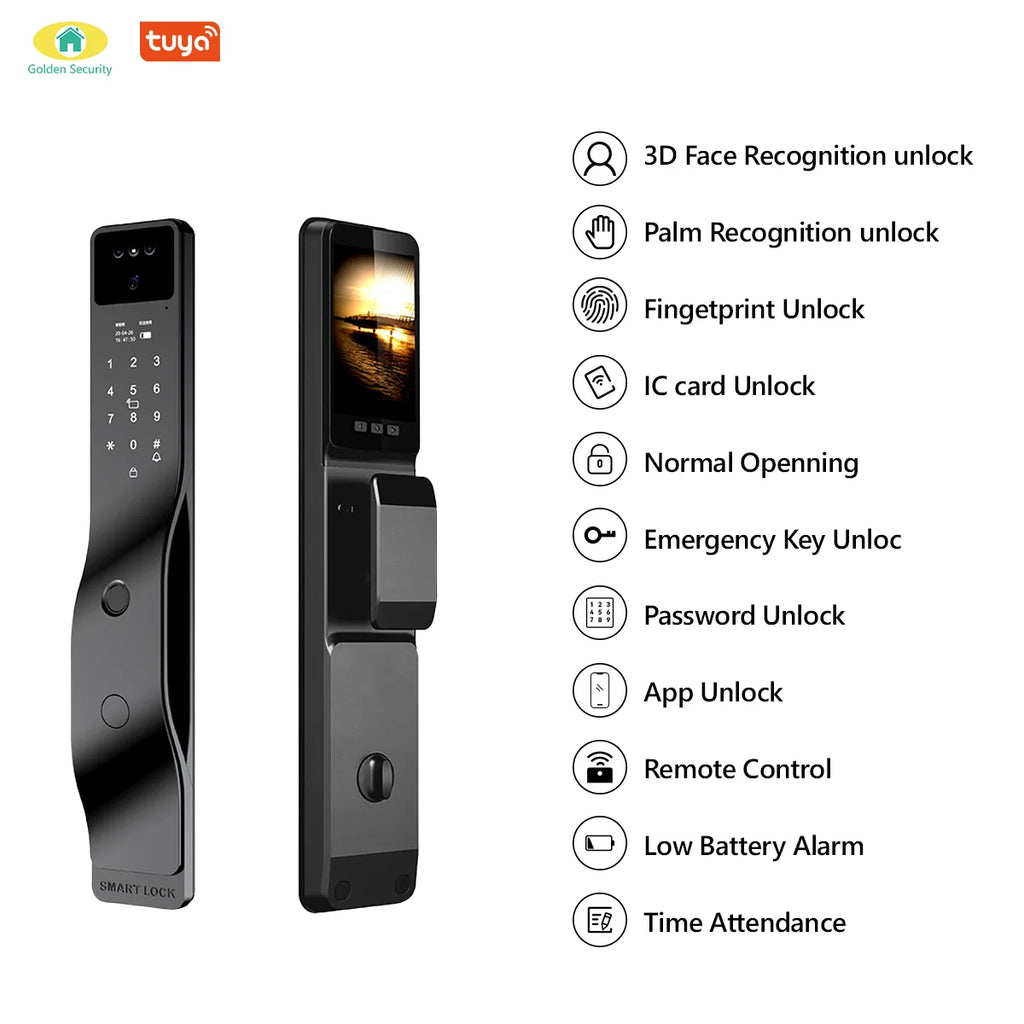 2026 Tuya 3D Face and Palm Recognition cat Eye Visibility Semiconductor Fingerpint Smart Door Lock Working with Smart Life App
