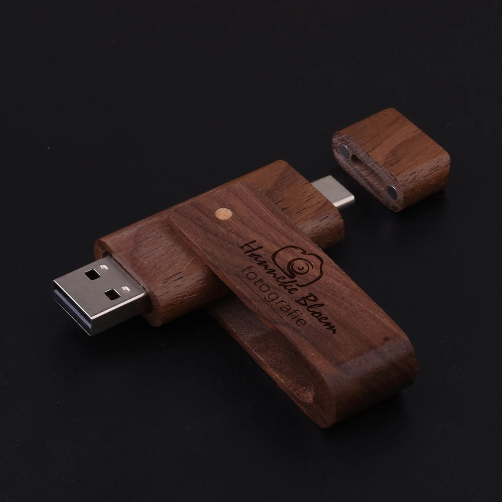 2 in 1 OTG Usb Flash Drive Wooden Flashdisk 16gb 32gb 64gb Type C Mobile Phone USB Memory Storage Stick